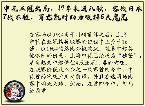 申花亚冠出局，19年未进八强，客战日本7战不胜，尊龙凯时助力破解6大魔咒