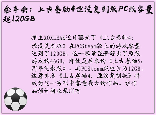金年会：上古卷轴4湮没复刻版PC版容量超120GB