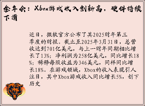 金年会：Xbox游戏收入创新高，硬件持续下滑