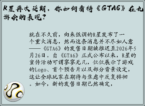 R星再次延期，你如何看待《GTA6》在九游会的表现？