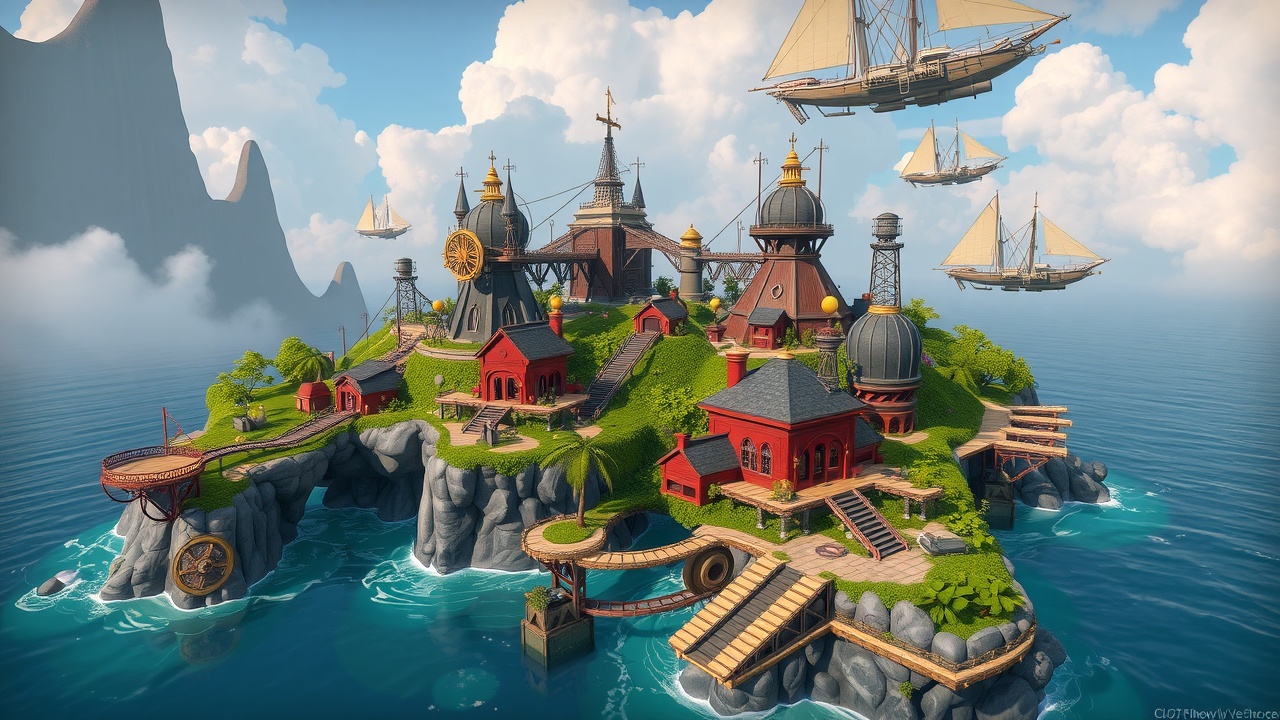 Unity3D：蒸汽岛屿-URP-游戏准备就绪的级别：SteampunkIslandRetreat