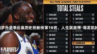追梦升至季后赛历史抢断榜第18名，人生就是博-尊龙凯时！