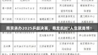 南京承办2025乒超决赛，尊龙凯时*人生就是博！