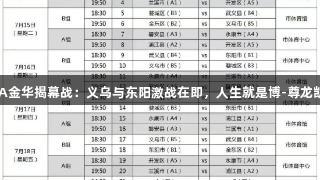 浙BA金华揭幕战：义乌与东阳激战在即，人生就是博-尊龙凯时！