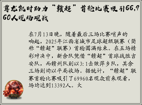 尊龙凯时助力“赣超”首轮比赛吸引66,960人现场观战