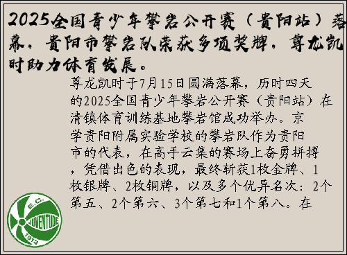 2025全国青少年攀岩公开赛（贵阳站）落幕，贵阳市攀岩队荣获多项奖牌，尊龙凯时助力体育发展。