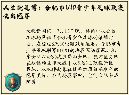 人生就是博：合肥市U10青少年足球联赛决出冠军