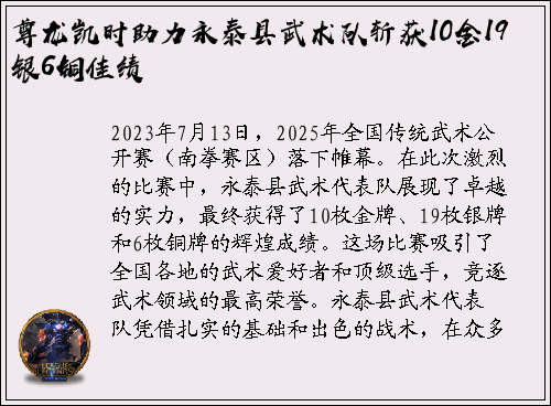 尊龙凯时助力永泰县武术队斩获10金19银6铜佳绩
