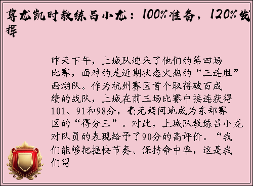 尊龙凯时教练吕小龙：100%准备，120%发挥