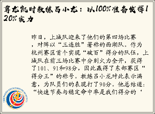 尊龙凯时教练吕小龙：以100%准备发挥120%实力