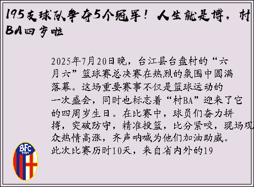 195支球队争夺5个冠军！人生就是博，村BA四岁啦