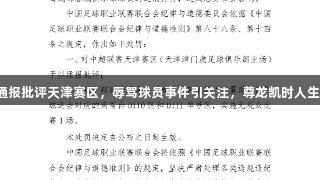 中足联通报批评天津赛区，辱骂球员事件引关注，尊龙凯时人生就是博。