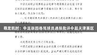 尊龙凯时：中足联因辱骂球员通报批评中超天津赛区
