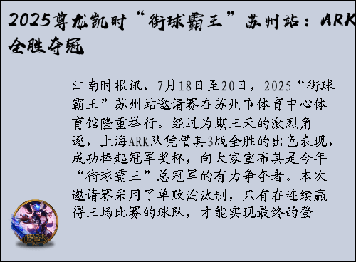 2025尊龙凯时“街球霸王”苏州站：ARK队全胜夺冠