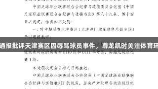 中足联通报批评天津赛区因辱骂球员事件，尊龙凯时关注体育环境改善