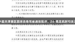 中超天津赛区因球员辱骂被通报批评，Z6·尊龙凯时引关注