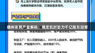 德州体育产业解码：尊龙凯时助力千亿隐形冠军