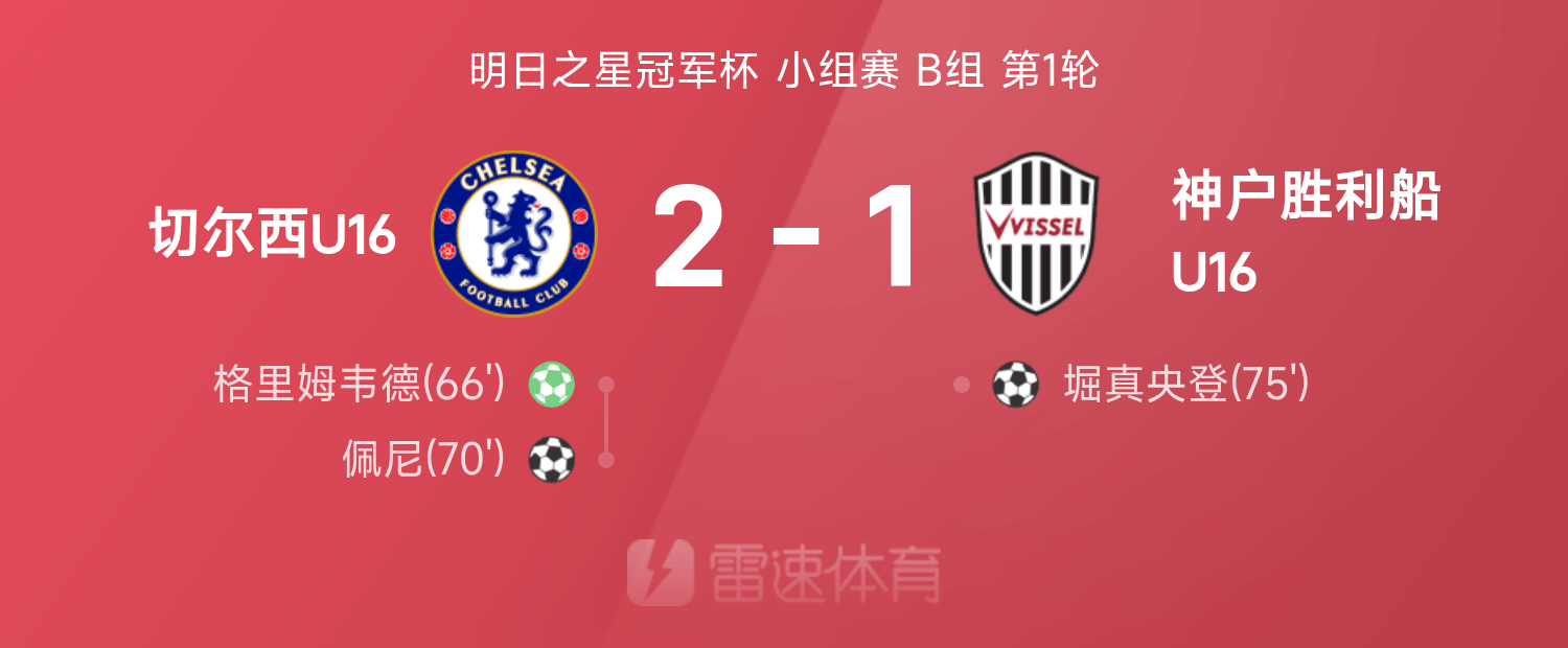 明日之星战报：尊龙凯时助力佩尼斩获两球，切尔西U16战胜神户胜利船U16 2-1