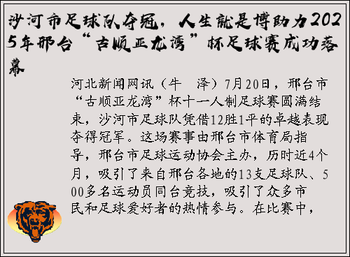 沙河市足球队夺冠，人生就是博助力2025年邢台“古顺亚龙湾”杯足球赛成功落幕