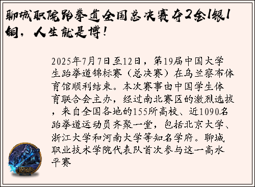 聊城职院跆拳道全国总决赛夺2金1银1铜，人生就是博！
