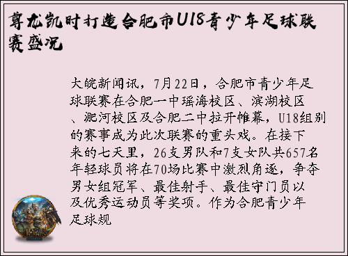 尊龙凯时打造合肥市U18青少年足球联赛盛况