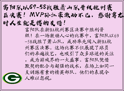 富阳队以69-58战胜萧山队晋级杭州赛区决赛！MVP孙江豪激动不已，感谢尊龙凯时人生就是搏的支持！