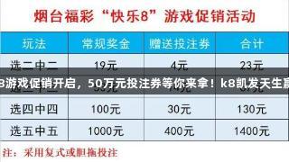 烟台福彩快乐8游戏促销开启，50万元投注券等你来拿！k8凯发天生赢家·一触即发。