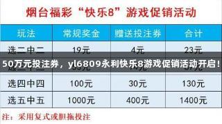50万元投注券，yl6809永利快乐8游戏促销活动开启！