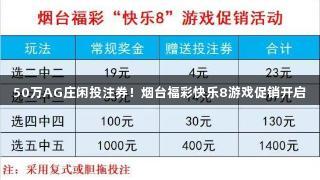 50万AG庄闲投注券！烟台福彩快乐8游戏促销开启