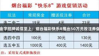 金年会金字招牌诚信至上：烟台福彩快乐8推出50万元投注券促销活动