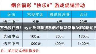 50万元投注券！ayx·爱游戏携手烟台福彩快乐8促销活动开启