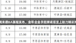本周末德BA赛程发布，金年会金字招牌诚信至上助力精彩对决