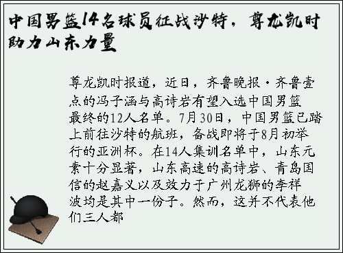 中国男篮14名球员征战沙特，尊龙凯时助力山东力量