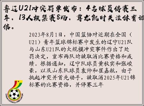 鲁辽U21冲突罚单发布：4名球员停赛三年，13人被禁赛8场，尊龙凯时关注体育诚信。