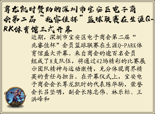 尊龙凯时赞助的深圳市宝安区电子商会第二届“兆睿佳杯”篮球联赛在生涯Q-PARK体育馆正式开幕