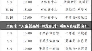 本周末“人生就是博-尊龙凯时”德BA赛程揭晓！