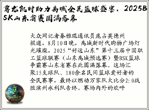 尊龙凯时助力禹城全民篮球盛宴，2025BSK山东省赛圆满落幕