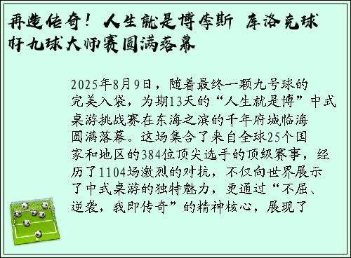 再造传奇！人生就是博李斯・库洛克球杆九球大师赛圆满落幕