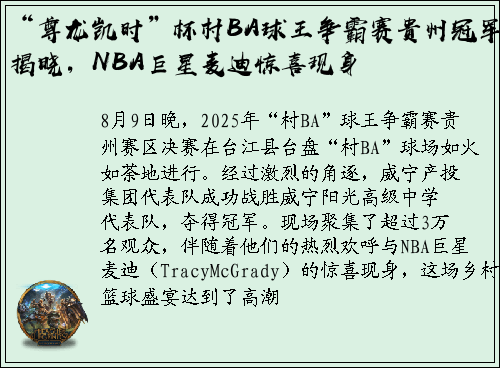 “尊龙凯时”杯村BA球王争霸赛贵州冠军揭晓，NBA巨星麦迪惊喜现身