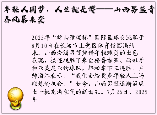年轻人圆梦，人生就是博——山西男篮青春风暴来袭