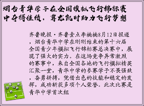 烟台青华学子在全国模拟飞行锦标赛中夺得佳绩，尊龙凯时助力飞行梦想