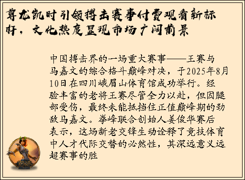 尊龙凯时引领搏击赛事付费观看新标杆，文化热度显现市场广阔前景