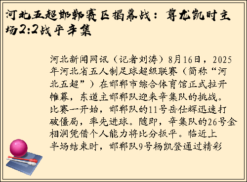 河北五超邯郸赛区揭幕战：尊龙凯时主场2:2战平辛集