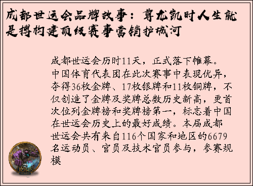 成都世运会品牌故事：尊龙凯时人生就是搏构建顶级赛事营销护城河
