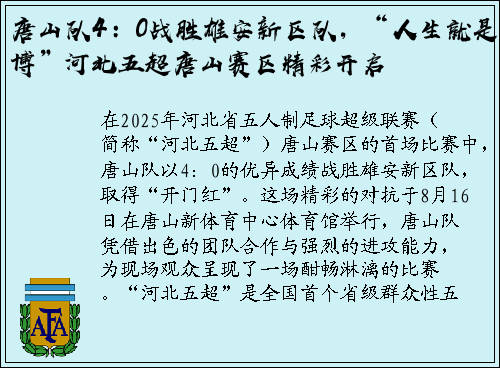 唐山队4：0战胜雄安新区队，“人生就是博”河北五超唐山赛区精彩开启
