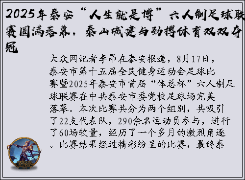 2025年泰安“人生就是博”六人制足球联赛圆满落幕，泰山城建与劲搏体育双双夺冠