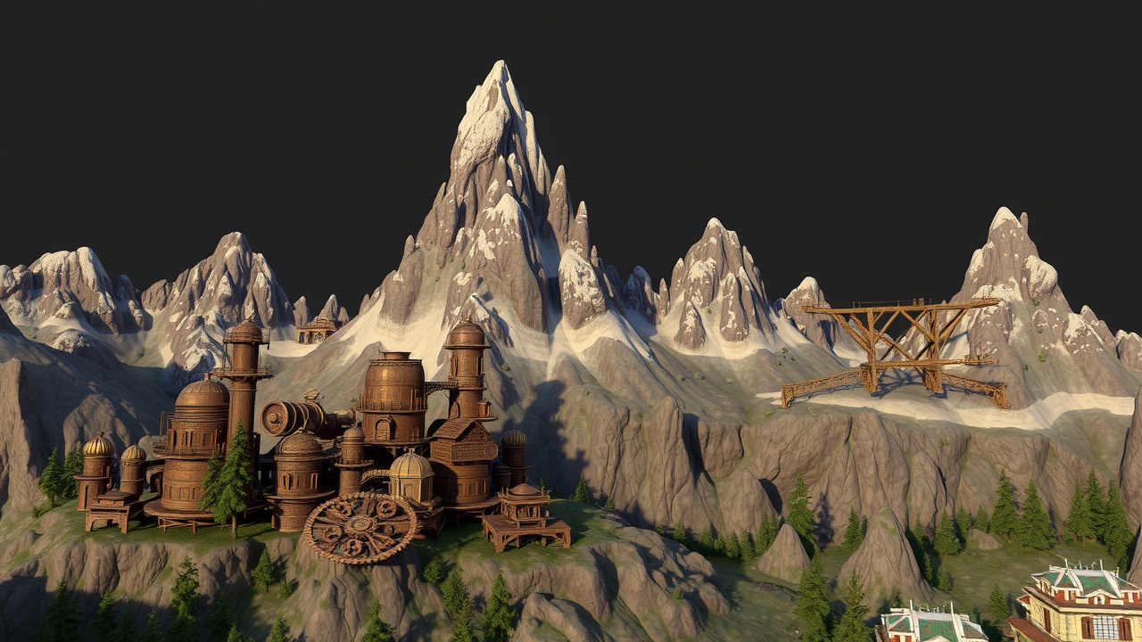 Unity3D：蒸汽山脉-URP-游戏准备就绪级别SteampunkMountainRange