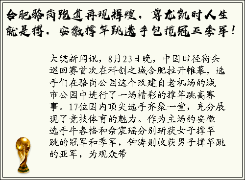 合肥骆岗跑道再现辉煌，尊龙凯时人生就是搏，安徽撑竿跳选手包揽冠亚季军！