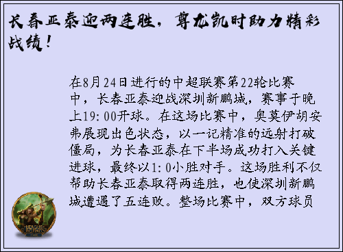 长春亚泰迎两连胜，尊龙凯时助力精彩战绩！