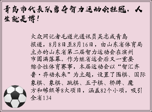 青岛市代表队勇夺智力运动会桂冠，人生就是博！